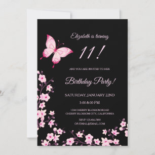 Invitation Papillon Rose Fleur de Cerisier Noir 