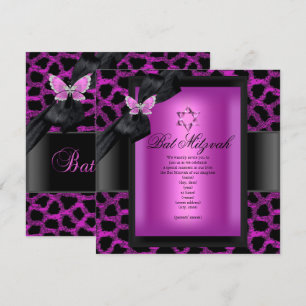 Invitation Papillon rose léopard bat mitzvah