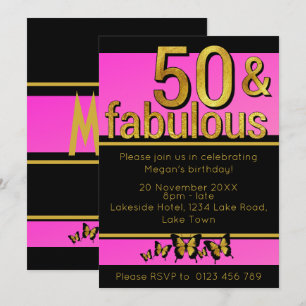 Invitation Papillon rose or Cinquante et fabuleux 50e anniver