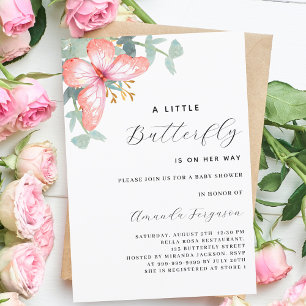 Invitation Papillon rose or verdure fille Baby shower