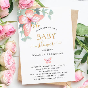Invitation Papillon rose or verdure fille Baby shower