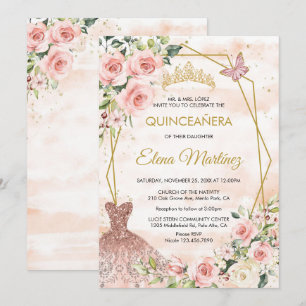 Invitation Papillon rose pâle Quinceanera