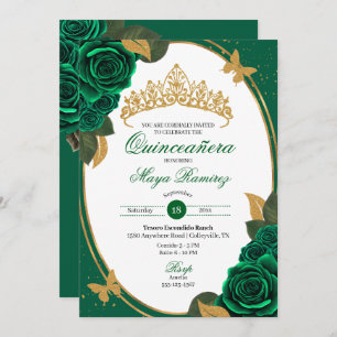 Invitation Papillon Rose Parties scintillant or vert Quinceañ