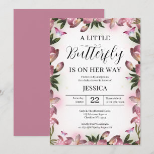 Invitation Papillon rose pourpre Baby shower bébé fille