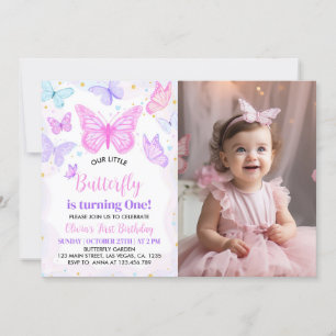Invitation Papillon rose pourpre Premier anniversaire Invitat