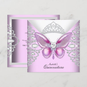 Invitation Papillon rose Tiara Quinceanera 15ème Parti