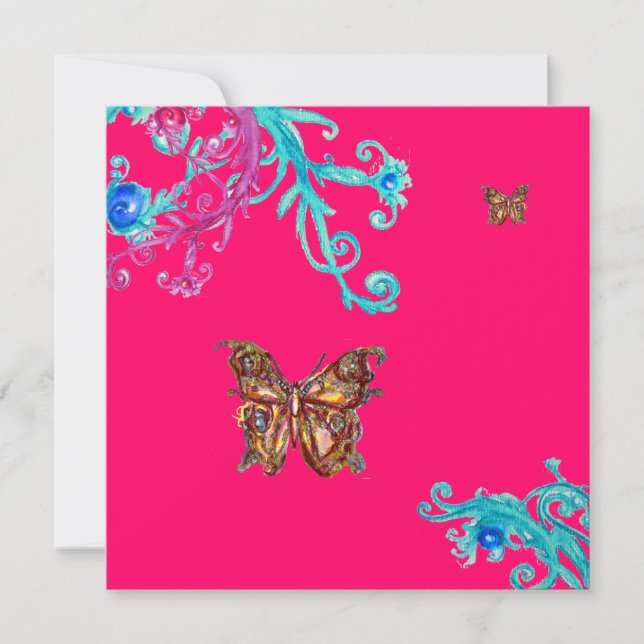 Invitation PAPILLON, rose vif  bleu (Devant)