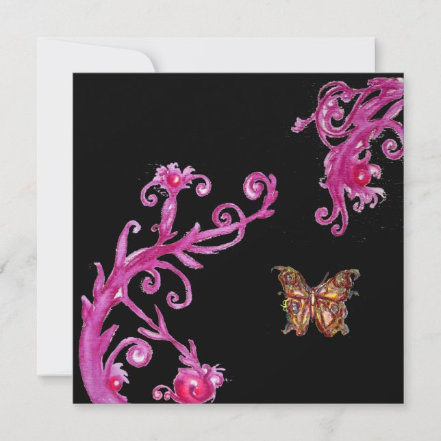 Invitation PAPILLON, rose vif noir (Devant)