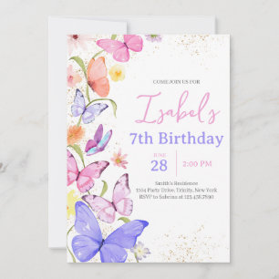 Invitation Papillon rose violet Anniversaire