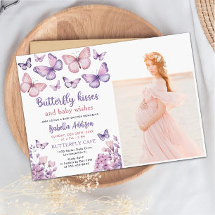 Invitation Papillon rose violet Baby Girl Douche Photo
