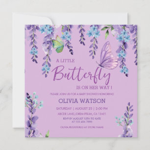 Invitation Papillon rose violet Baby shower de fille papillon