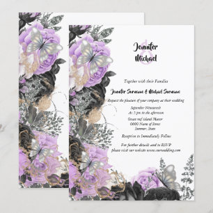 Invitation Papillon rose violet gris chic mariage élégant