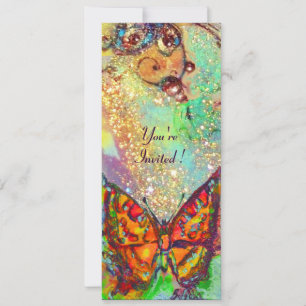 Invitation PAPILLON ROUGE BLEU VERT SARCELLE OR Floral Douce 