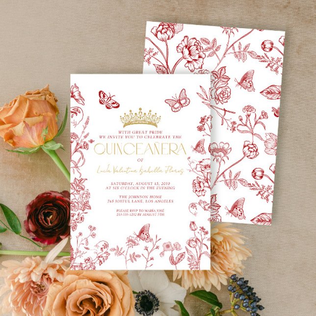 Invitation Papillon rouge Quinceañera Quince Años (Créateur téléchargé)