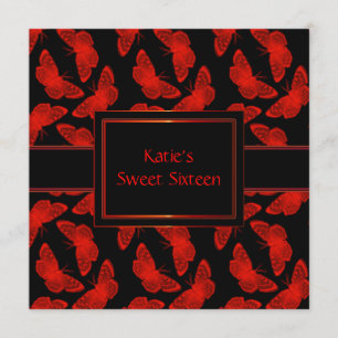 Invitation Papillon Rouge Rouge et Noir Sweet Seize Ans
