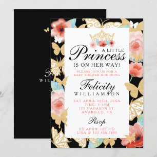 Invitation Papillon Royal Floral Couronne Black Gold Invitati