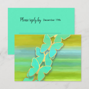 Invitation Papillon RSVP bleu vert jaune aquarelle