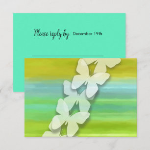 Invitation Papillon RSVP bleu vert jaune aquarelle