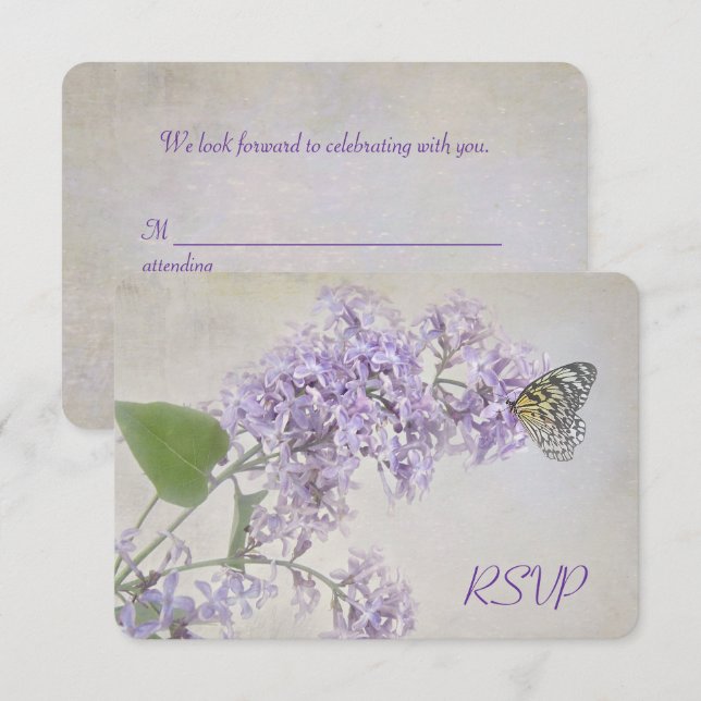 Invitation Papillon RSVP sur lilas (Devant / Derrière)
