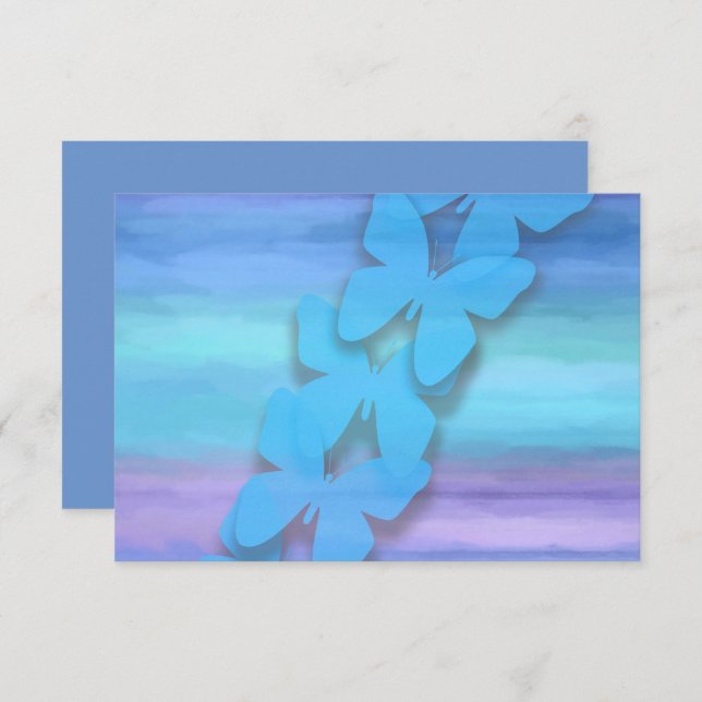 Invitation Papillon RSVP Turquoise Purple Aquarelle (Devant / Derrière)