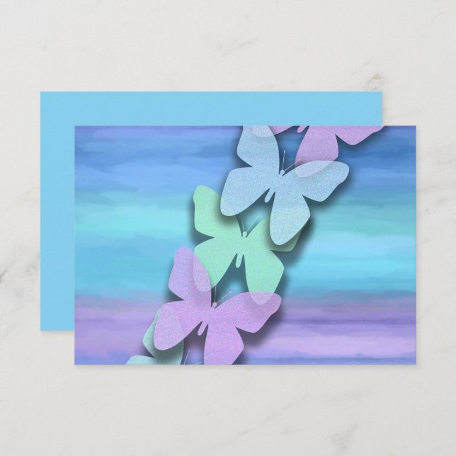 Invitation Papillon RSVP Turquoise Purple Aquarelle (Devant / Derrière)