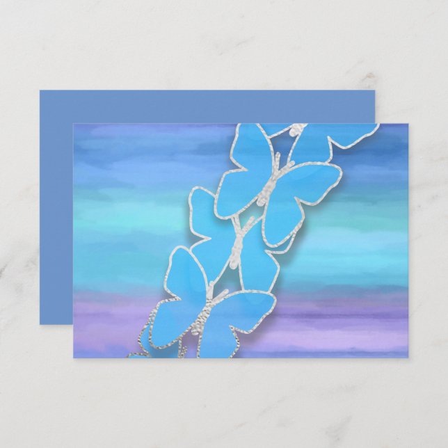 Invitation Papillon RSVP Turquoise Purple Aquarelle (Devant / Derrière)