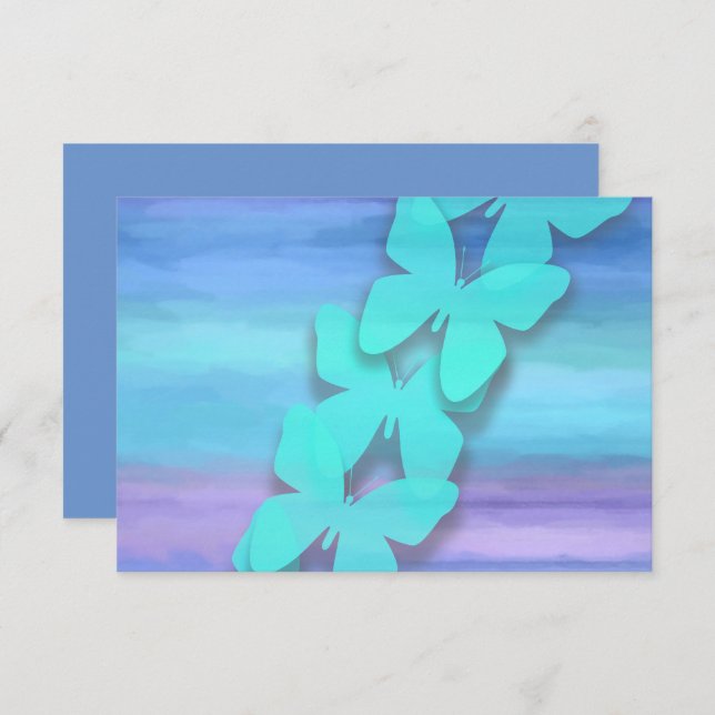 Invitation Papillon RSVP Turquoise Purple Aquarelle (Devant / Derrière)