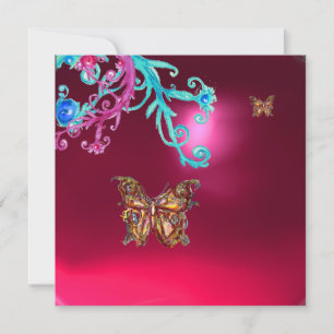 Invitation PAPILLON RUBIS, bleu rose vif rouge