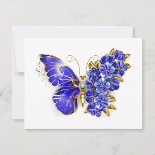 Invitation Papillon saphir à fleurs
