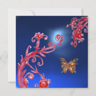 Invitation PAPILLON SAPPHIR BLEU rose vif,rouge