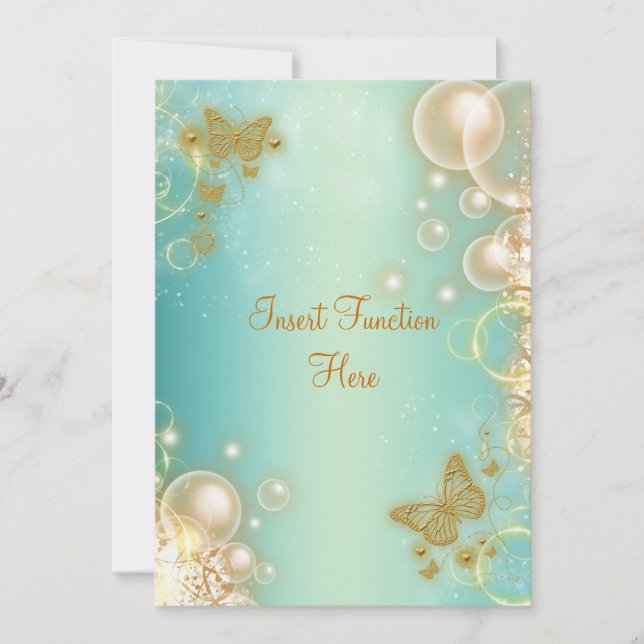 Invitation Papillon sarcelle or mariage fiançailles (Devant)