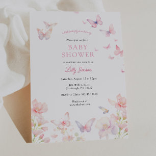 Invitation Papillon sur le chemin Baby shower rose
