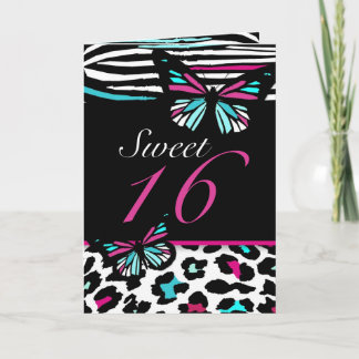 Invitation Papillon Sweet 16 Card, Leopard & Zebra Print