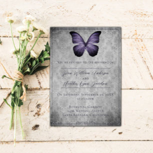 Invitation Papillon Vintage violet Mariage damassé