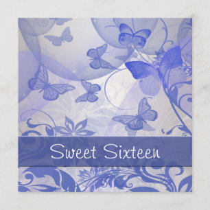 Invitation Papillon Violet Bulles Étoile Sweet Seize Ans