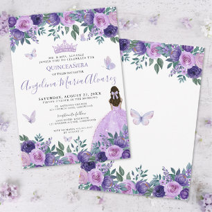 Invitation Papillon Violet Fleur Quinceañera