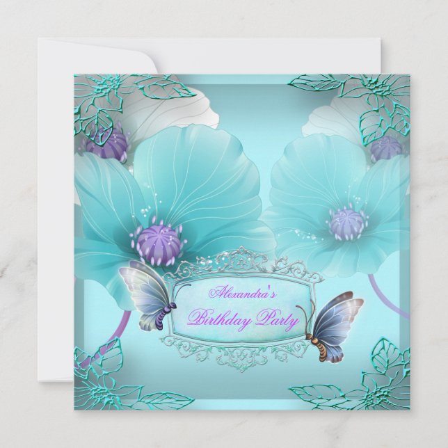 Invitation Papillon violet turquoise Fête d'anniversaire Femm (Devant)