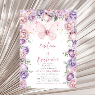 Invitation Papillons à vie Fête des mariées rose violet