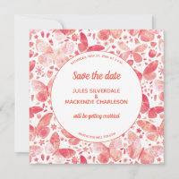 Papillons Aquarelle Coral rose Enregistrer la date