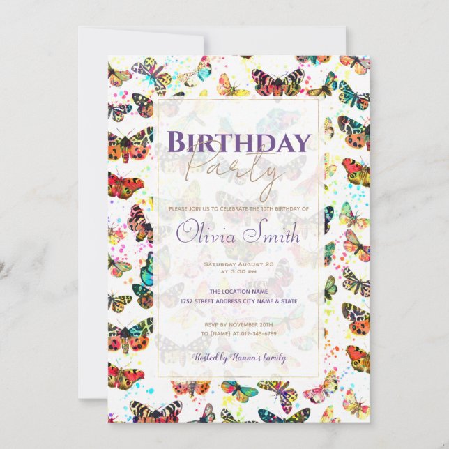 Invitation Papillons Aquarelle tendance (Devant)
