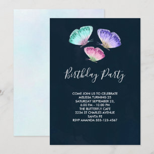 Invitation Papillons aquarelles colorés et mignons pour anniv