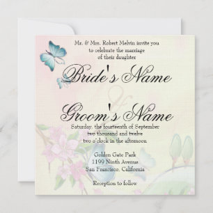 Invitation Papillons aux fleurs de cerisier d'aquarelle