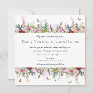 Invitation Papillons aux fleurs violettes rose MARIAGE CARR