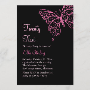 Invitation Papillons aux sucettes roses Vingt et unième anniv