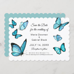 Invitation Papillons bleu aquarelle Moderne enregistrer la da