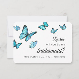 Invitation Papillons bleu aquarelle serez-vous ma mariée I