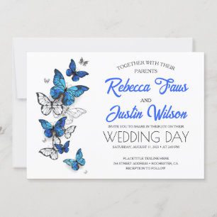Invitation Papillons bleu et blanc Monarque de Morpho