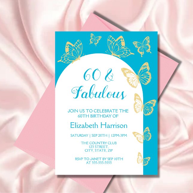 Invitation Papillons bleu or moderne Fabuleux anniversaire (Créateur téléchargé)