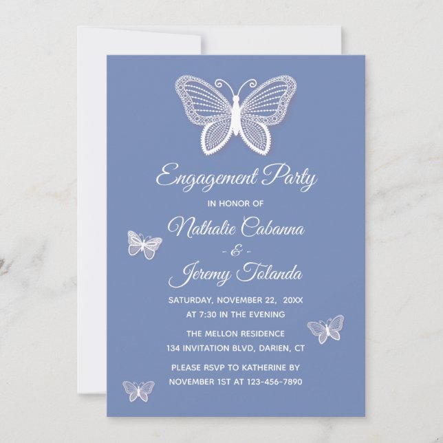 Invitation Papillons Bleus de la partie d'engagement (Devant)