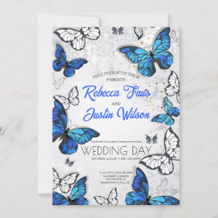 Invitation Papillons bleus et blancs Morpho Monarch